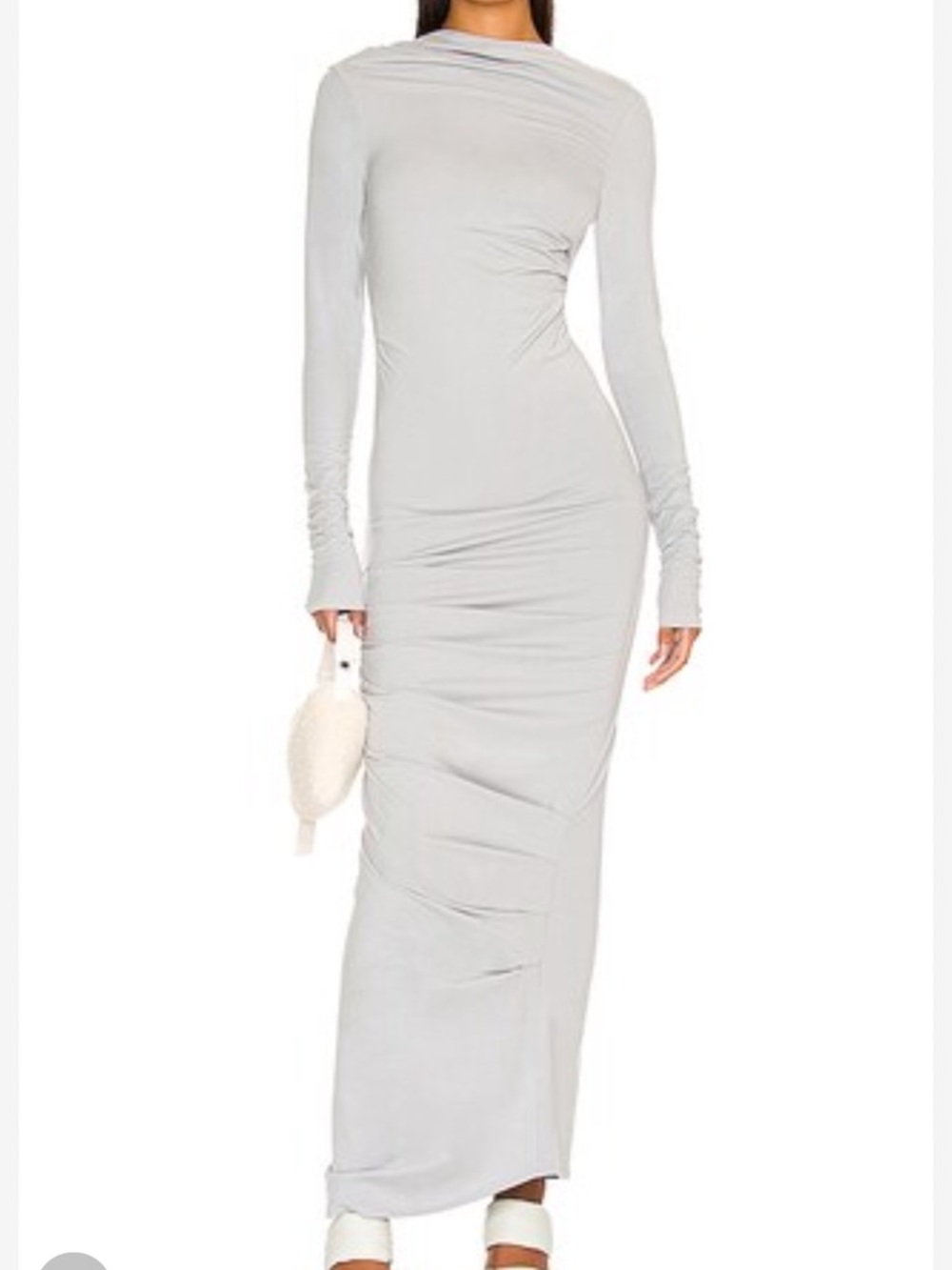 Line By K Long-Sleeve Maxi Dress in Light Gray